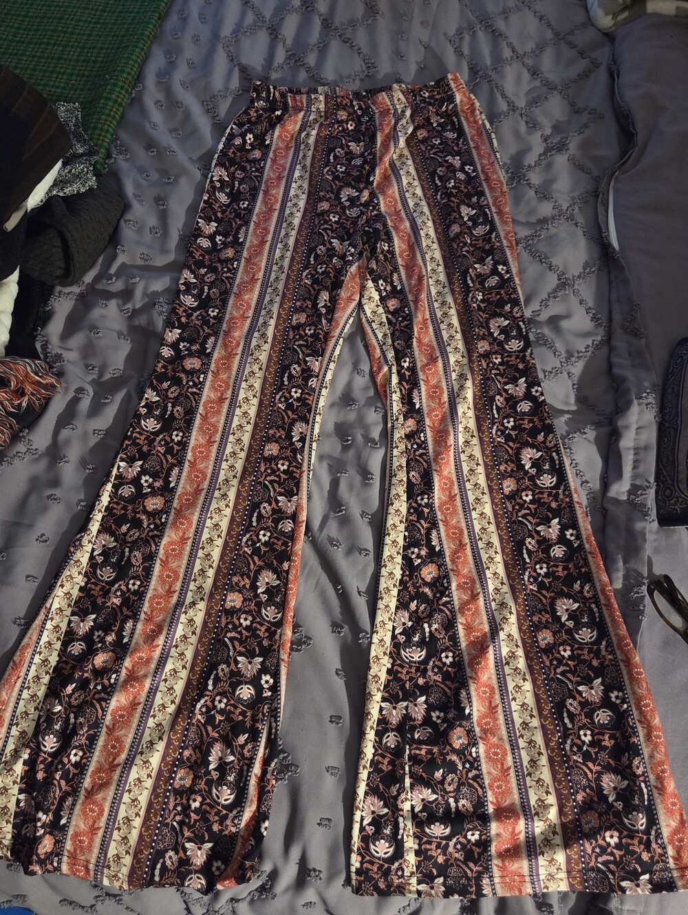 SHEIN Multi-Stripe Floral Wide-Leg Pants - Rust, Black, Cream